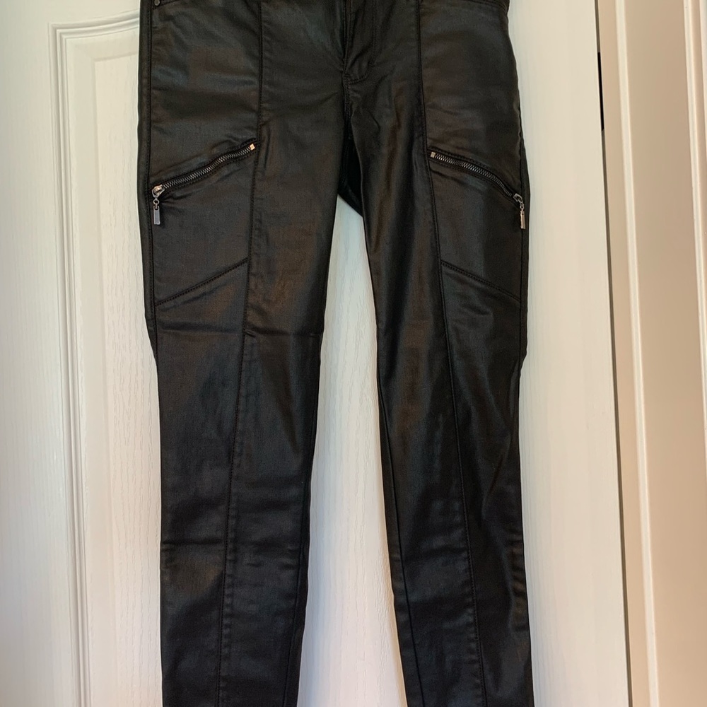 Size 4P. White House Black Market. Black skinny moto pants. High Sheen.